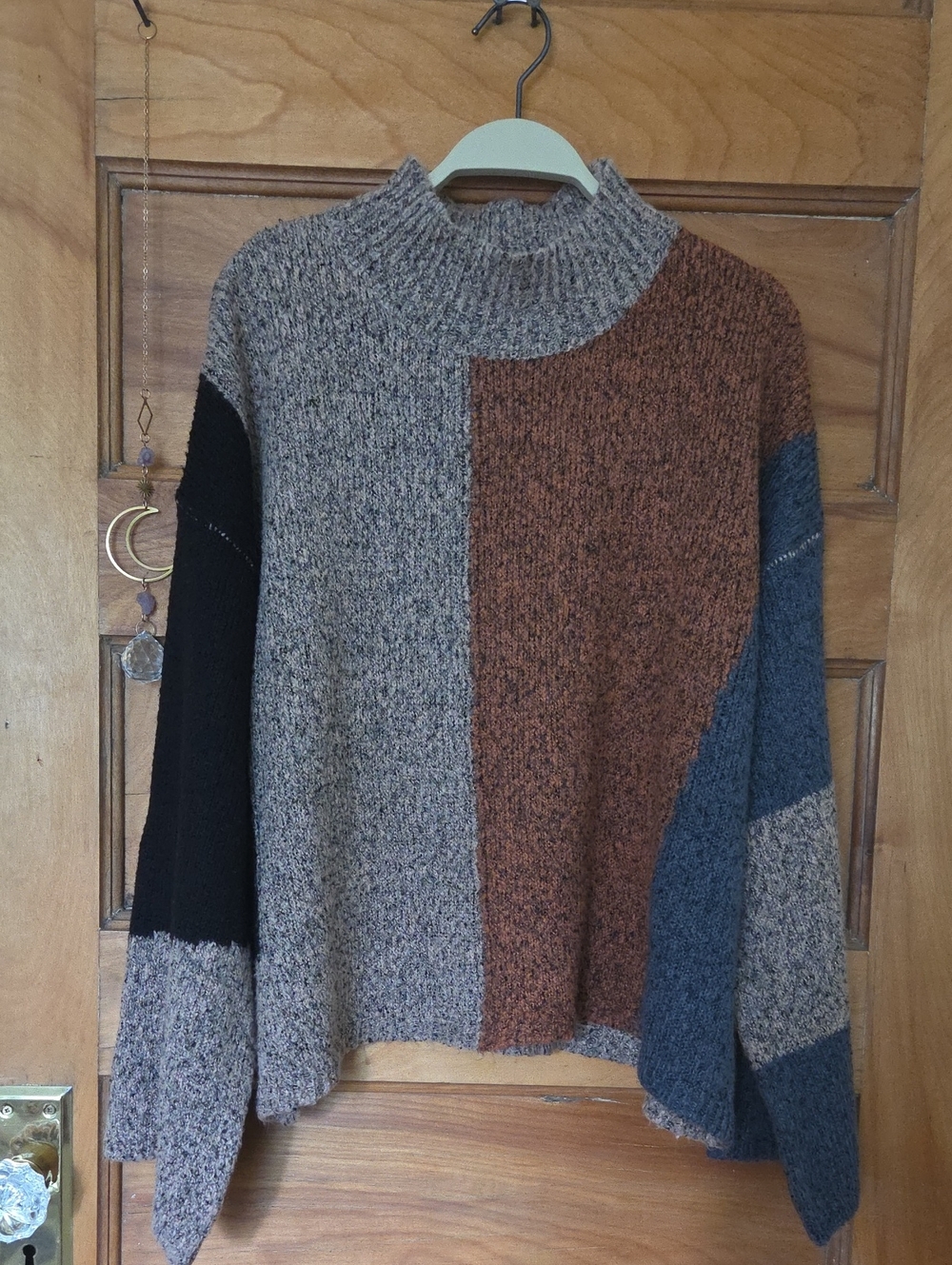NWOT Colorblock Mock Neck Sweater with Oversized Bell Sleeves